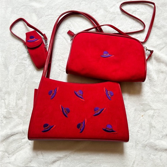 Sandol Living Fashion Handbags - Sandol Living Fashion Red Embroidered Women's Bag Set